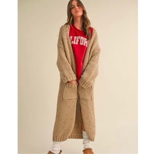 202. Chunky Sequin Embellished Long Cardigan in Camel